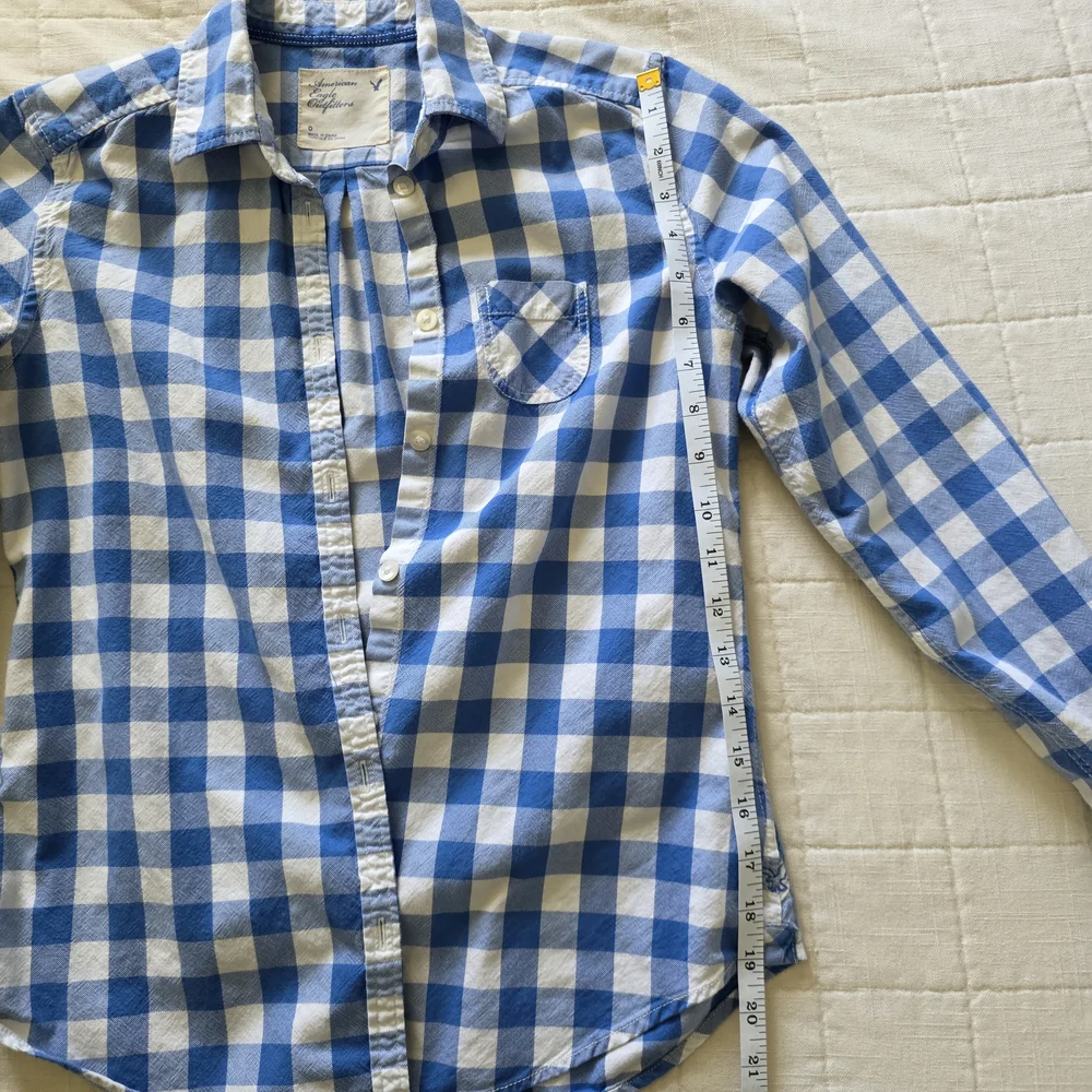 American Eagle Blue & White Plaid Button-Up Shirt β Size 0 β 100% Cotton Womens - Picture 13 of 16
